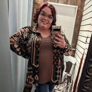 Plus Size Lightweight Black Aztec Shacket